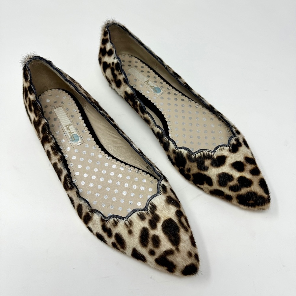 Boden Calf Hair Leopard Print Scallop Flats
